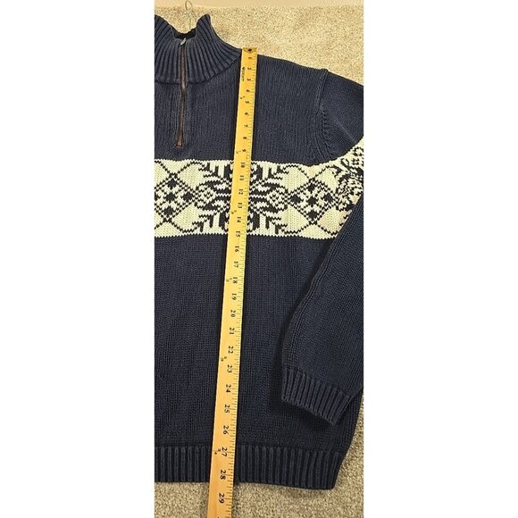 Covington Sweater Fair Isle Quarter Zip Cotton Snowflake Ski Winter Blue Men XL - Picture 2 of 10